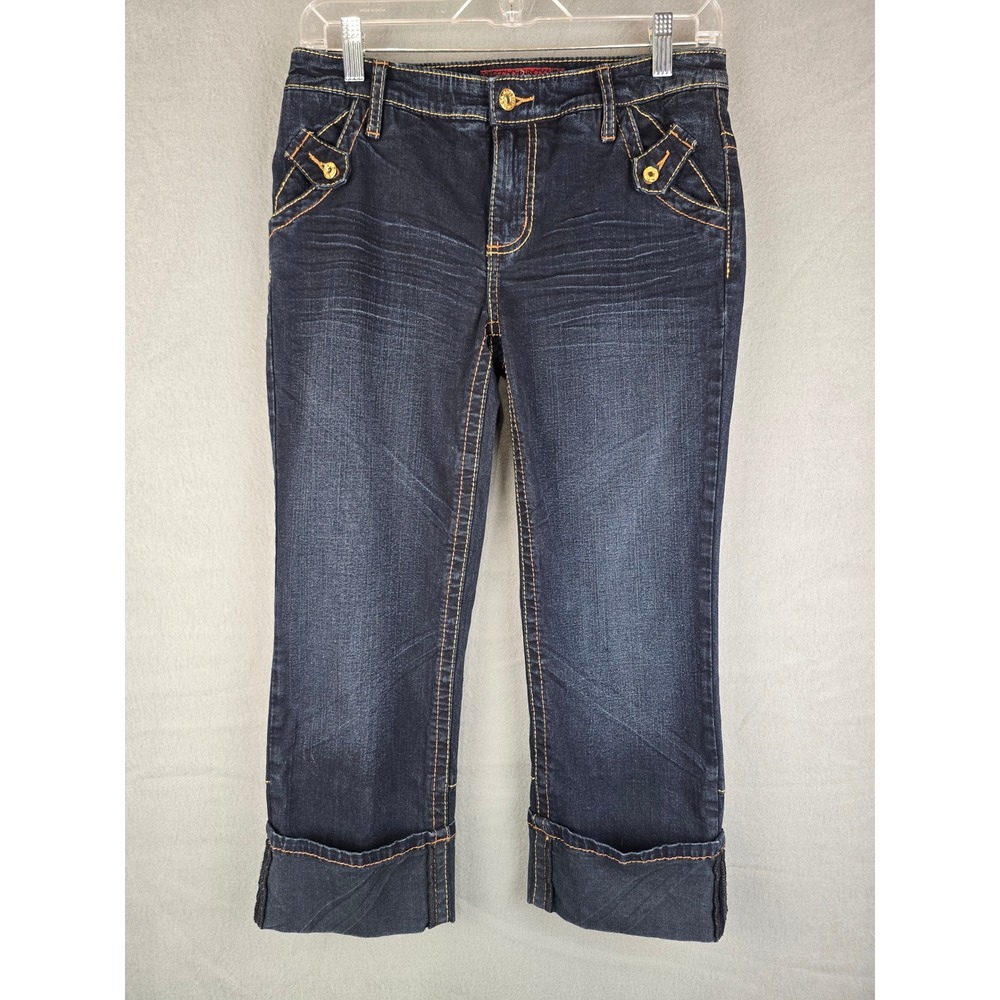 Baby Phat Capri Jeans Womens 9 Dark Blue Embroidered Cat Y2K Streetwear Hip Hop